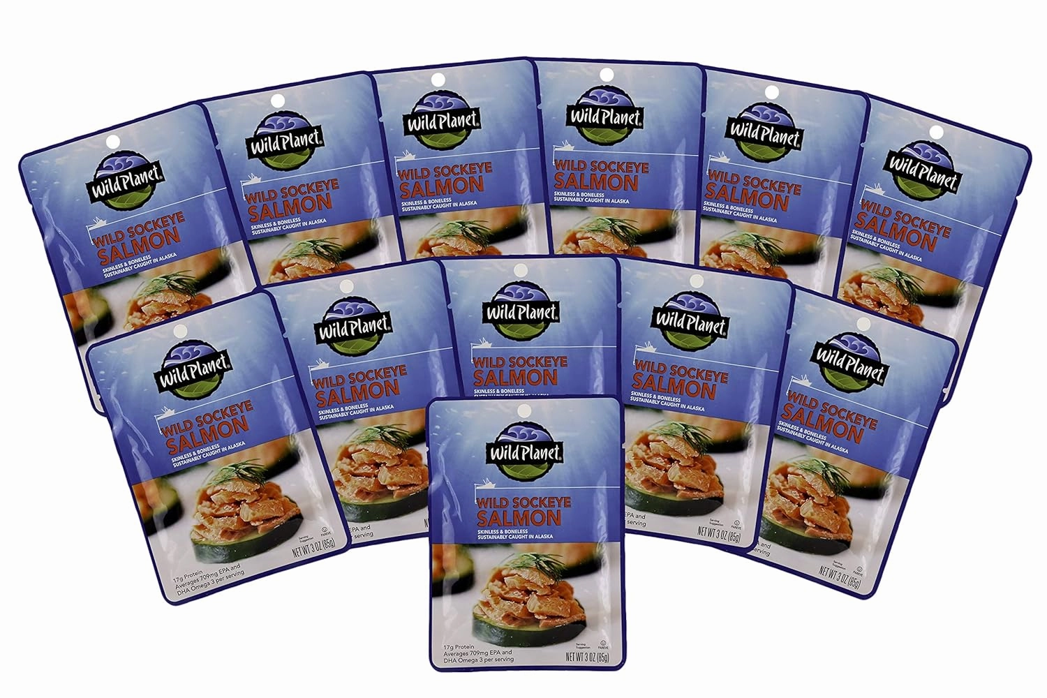 Wild Planet Wild Sockeye Salmon, Skinless & Boneless, Pouch, 3 Ounce, 12 Count