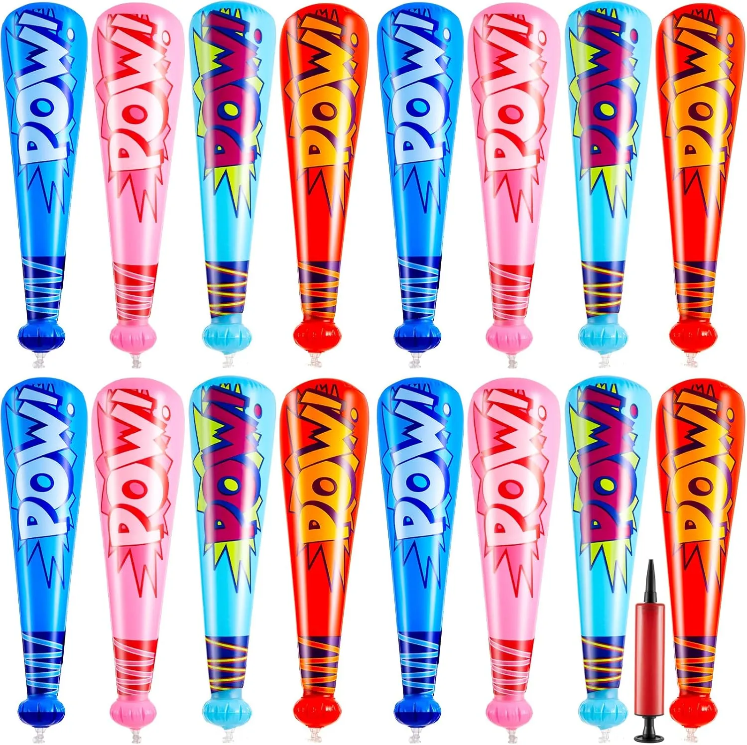 WILLBOND 18 Pcs Pow Inflatable Baseball Bat 17'' Inflatable Toy Bat Baseball Party Favors Goodie Bag Stuffers Carnival Prizes Games Birthday Party Supplies(4 Colors)