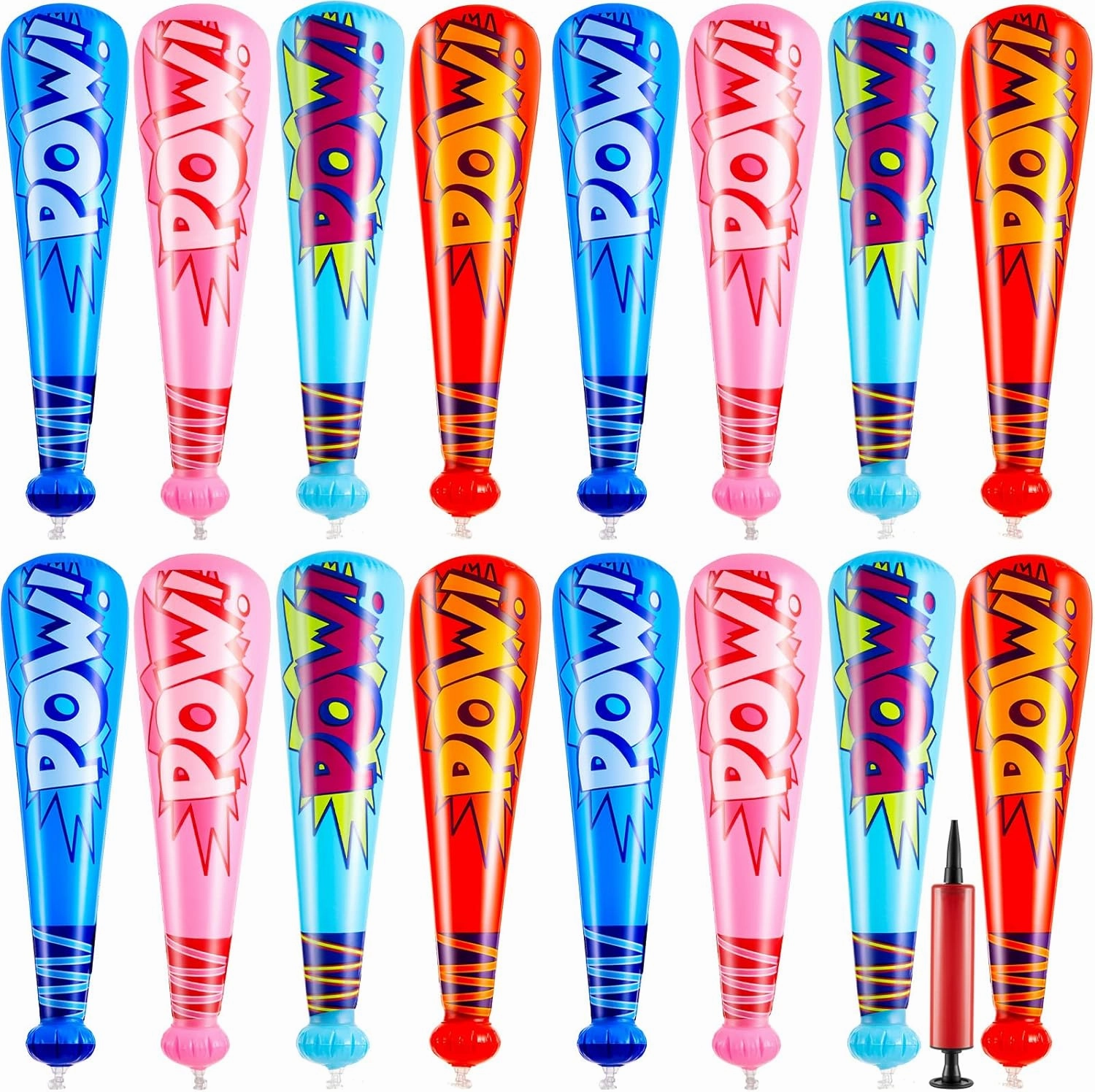 WILLBOND 18 Pcs Pow Inflatable Baseball Bat 17'' Inflatable Toy Bat Baseball Party Favors Goodie Bag Stuffers Carnival Prizes Games Birthday Party Supplies(4 Colors)