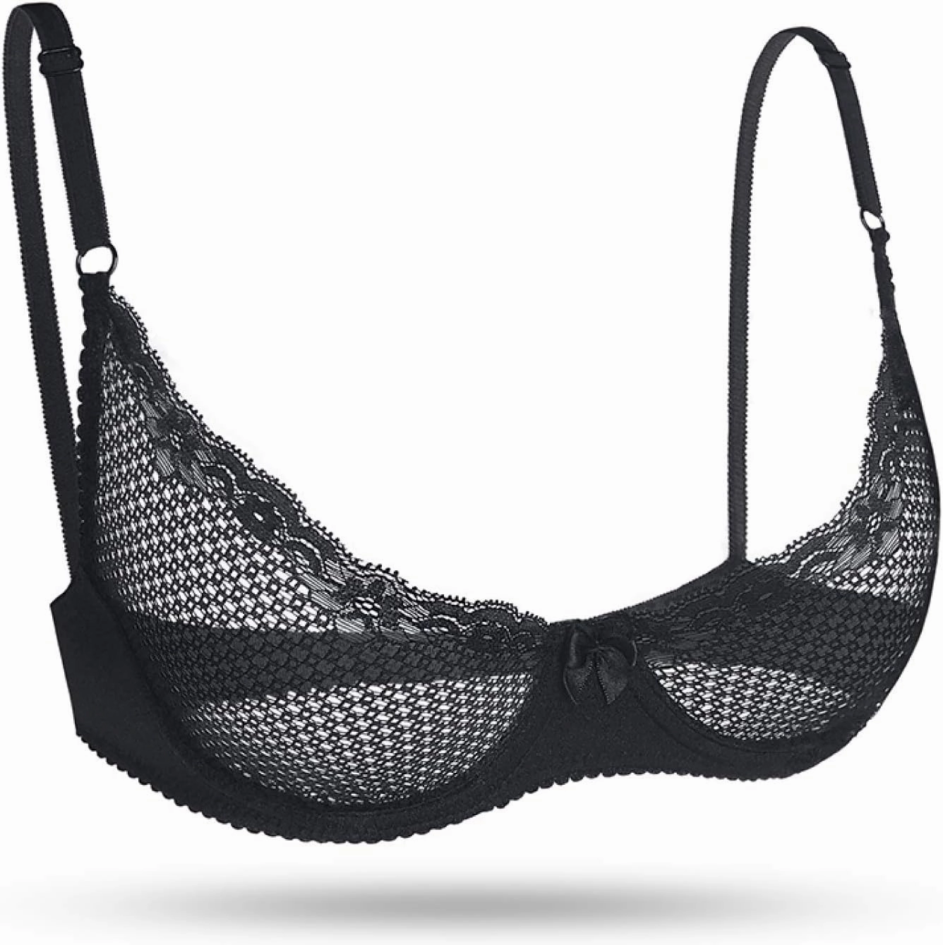 Wingslove Women's See Through Lace Balconette Sexy Unlined Demi Cup Underwire Non-Padded Lingerie