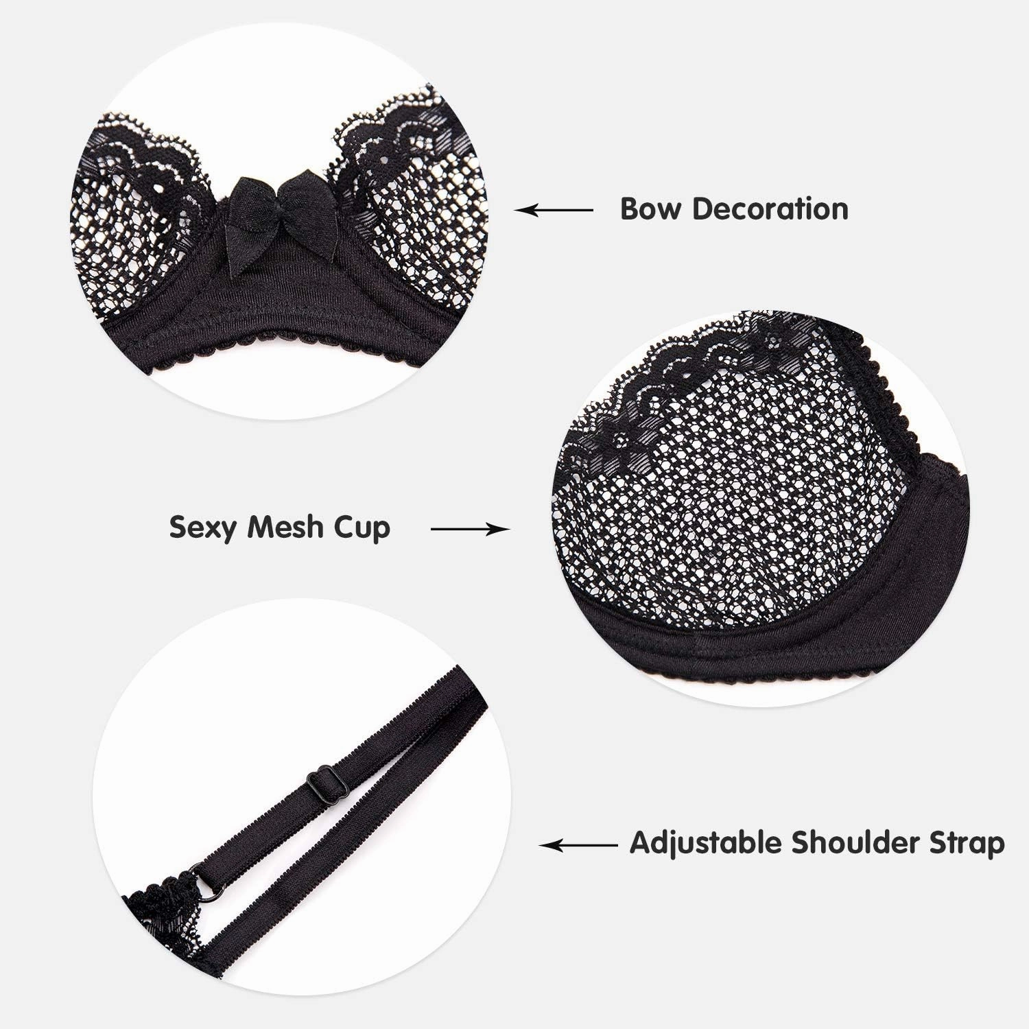 Wingslove Women's See Through Lace Balconette Sexy Unlined Demi Cup Underwire Non-Padded Lingerie