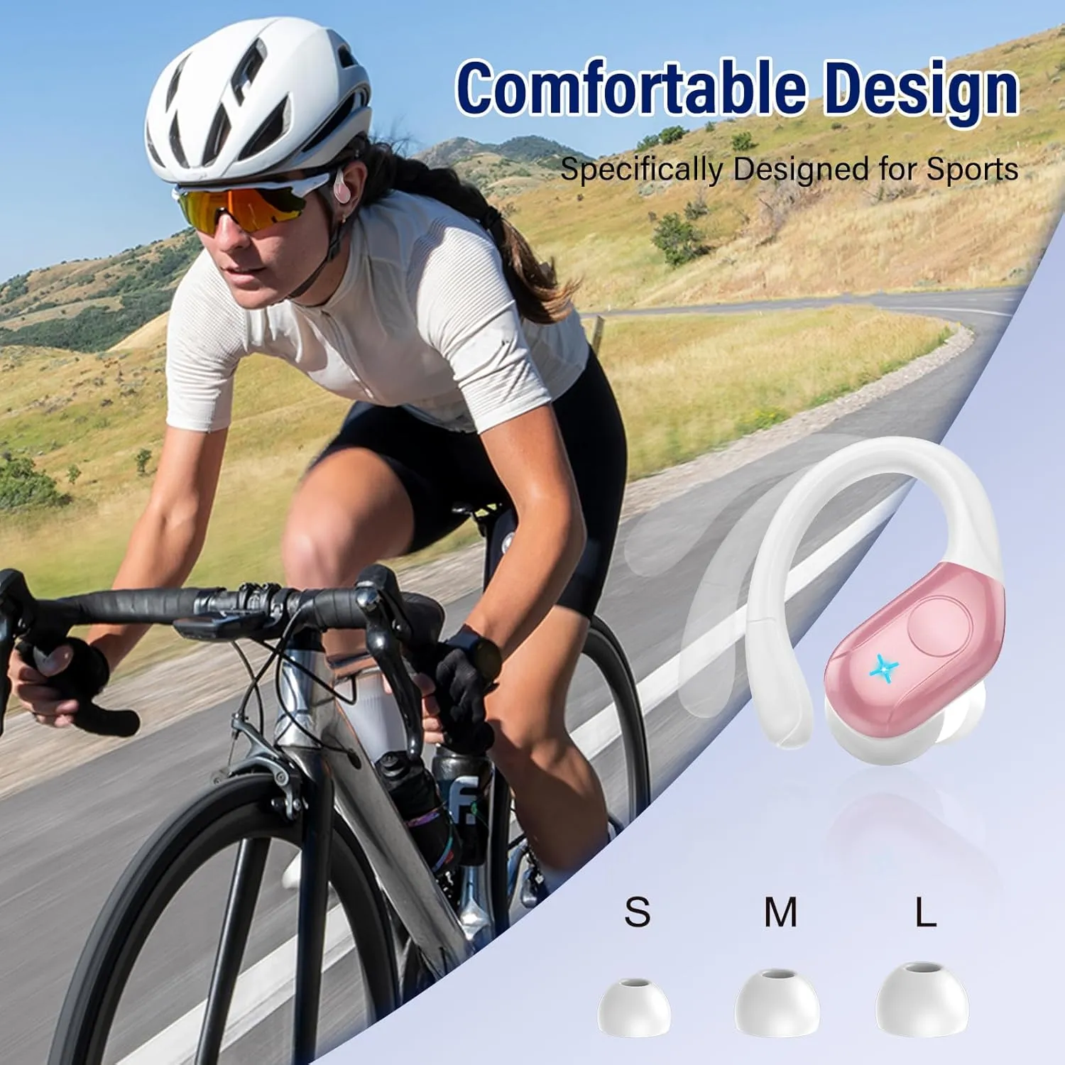 Wireless Earbuds Bluetooth 5.4 Headphones 75H Stereo Deep Bass Sports Over Ear Buds with Earhooks, LED Display Bluetooth Earbuds with 4 ENC Mic, IP7 Waterproof Earphone for Running, Pink