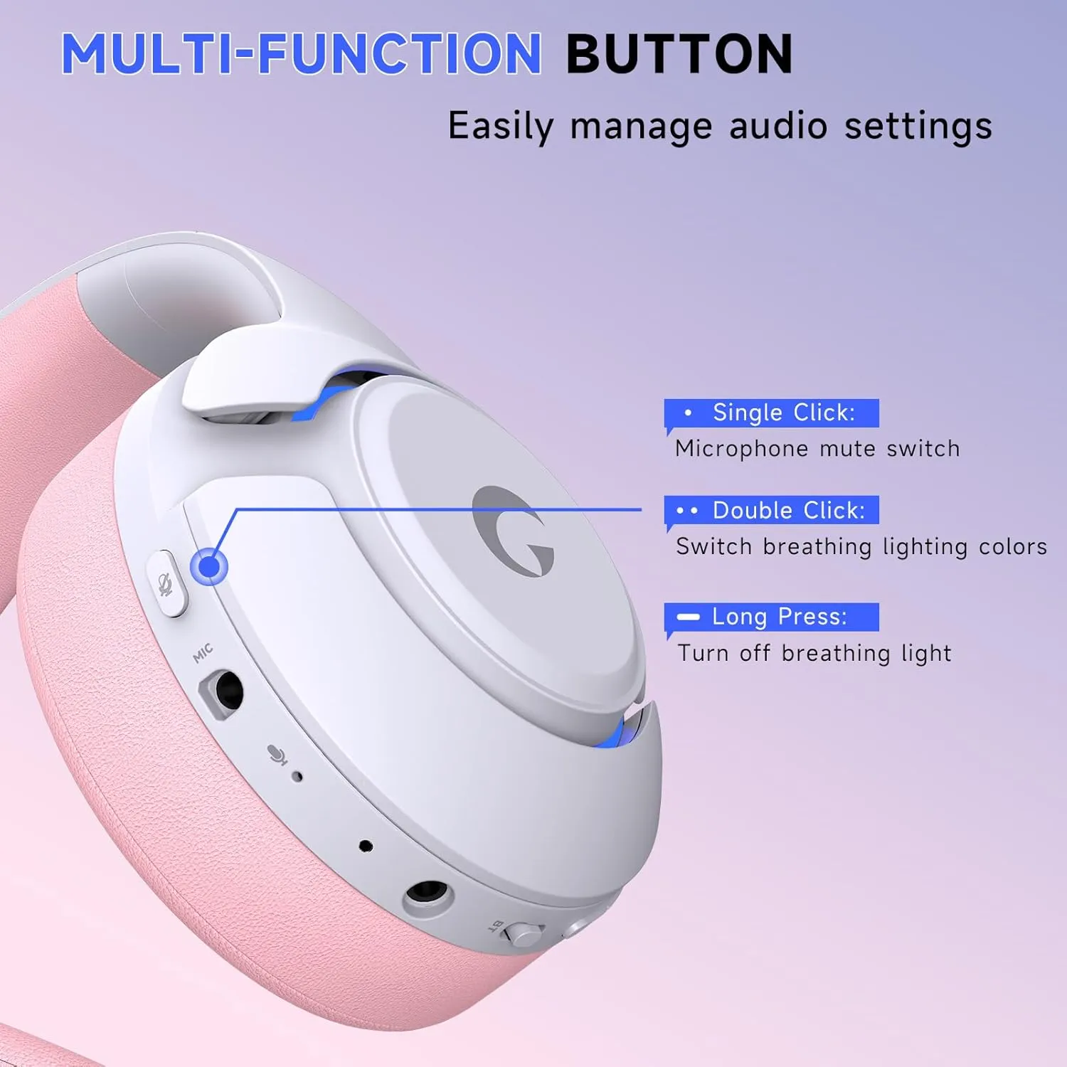 Wireless Gaming Headset for PS5, PS4, Elden Ring, PC, Mac, Switch, Bluetooth 5.3 Gaming Headphones with Noise Canceling Microphone, 45H Battery, RGB Light, Pink