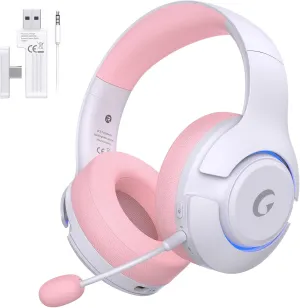Wireless Gaming Headset for PS5, PS4, Elden Ring, PC, Mac, Switch, Bluetooth 5.3 Gaming Headphones with Noise Canceling Microphone, 45H Battery, RGB Light, Pink