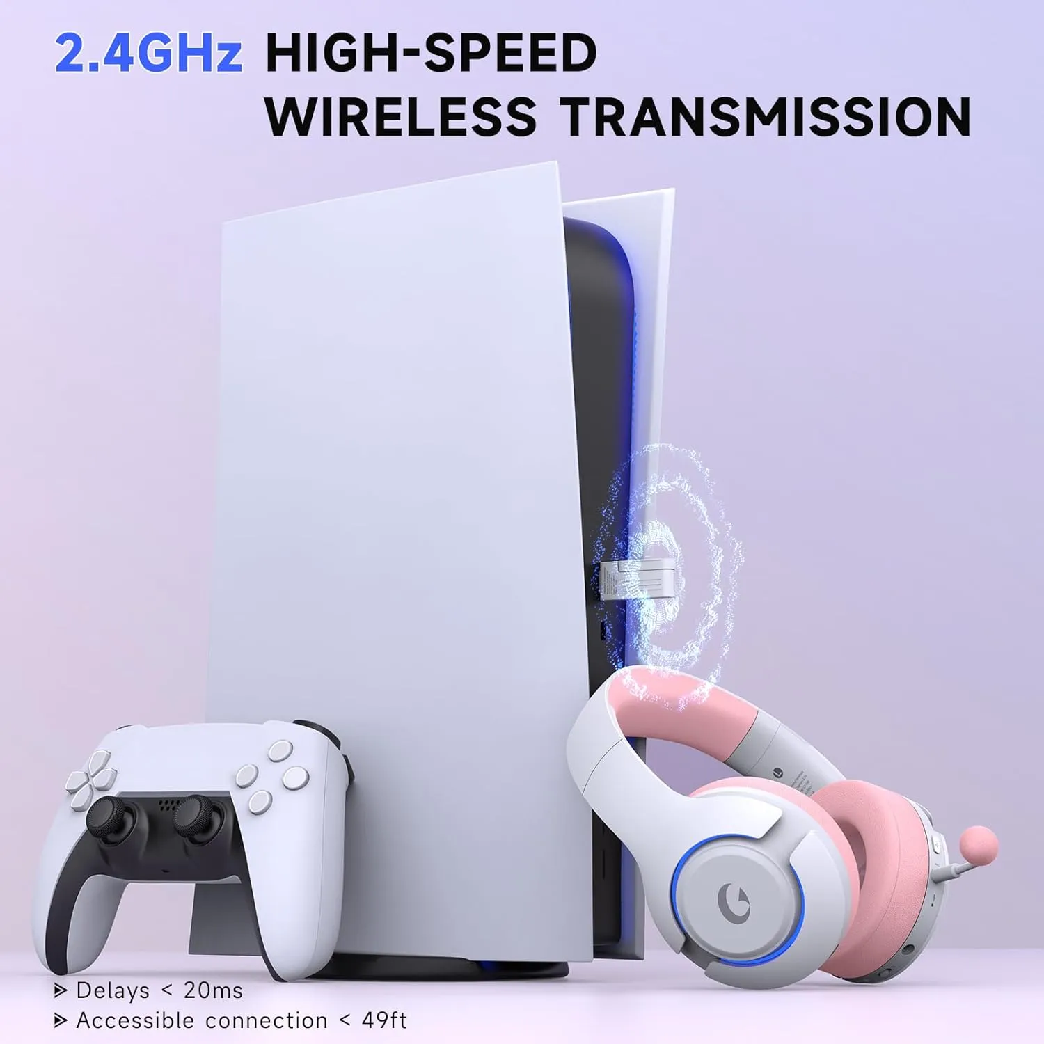 Wireless Gaming Headset for PS5, PS4, Elden Ring, PC, Mac, Switch, Bluetooth 5.3 Gaming Headphones with Noise Canceling Microphone, 45H Battery, RGB Light, Pink