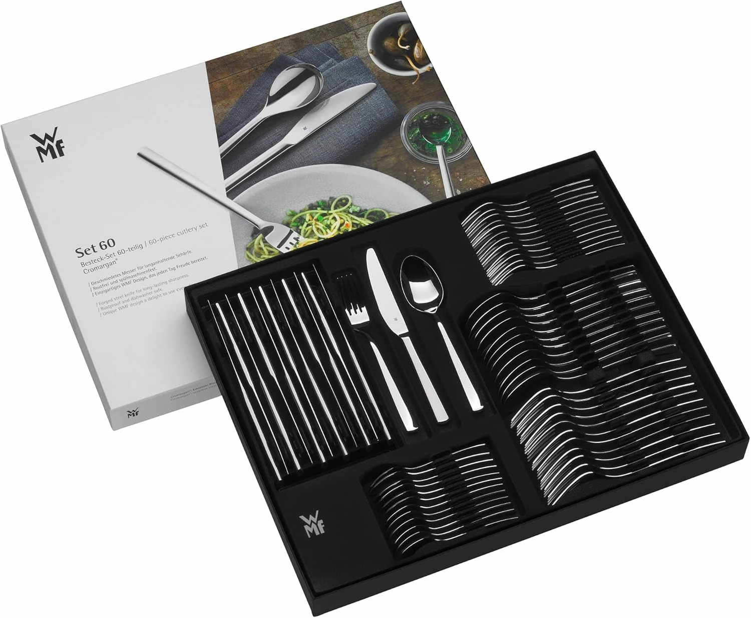 WMF Silk Cromargan Cutlery Set for 12 People, Silver, 60-Piece