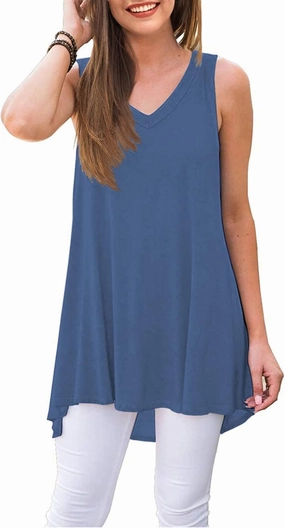 WNEEDU Women's Summer Sleeveless V Neck Tunic Casual T-Shirt Tank Tops Blouse