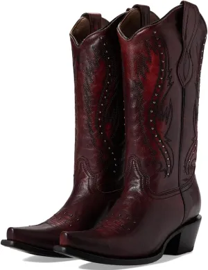 Women Vintage Embroidered Cowboy Boots Knee High Western Boots Chunky Stacked Heel Pointed Square Toe Mid Calf Cowgirl Boots Metallic Matte Pull On V Cut Fall Boot Exotic 4-11 M US