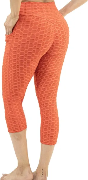 Women Workout Shorts, Capri - Brazilian Booty Lift, Anti-Cellulite, Scrunch Butt, Honeycomb Textured