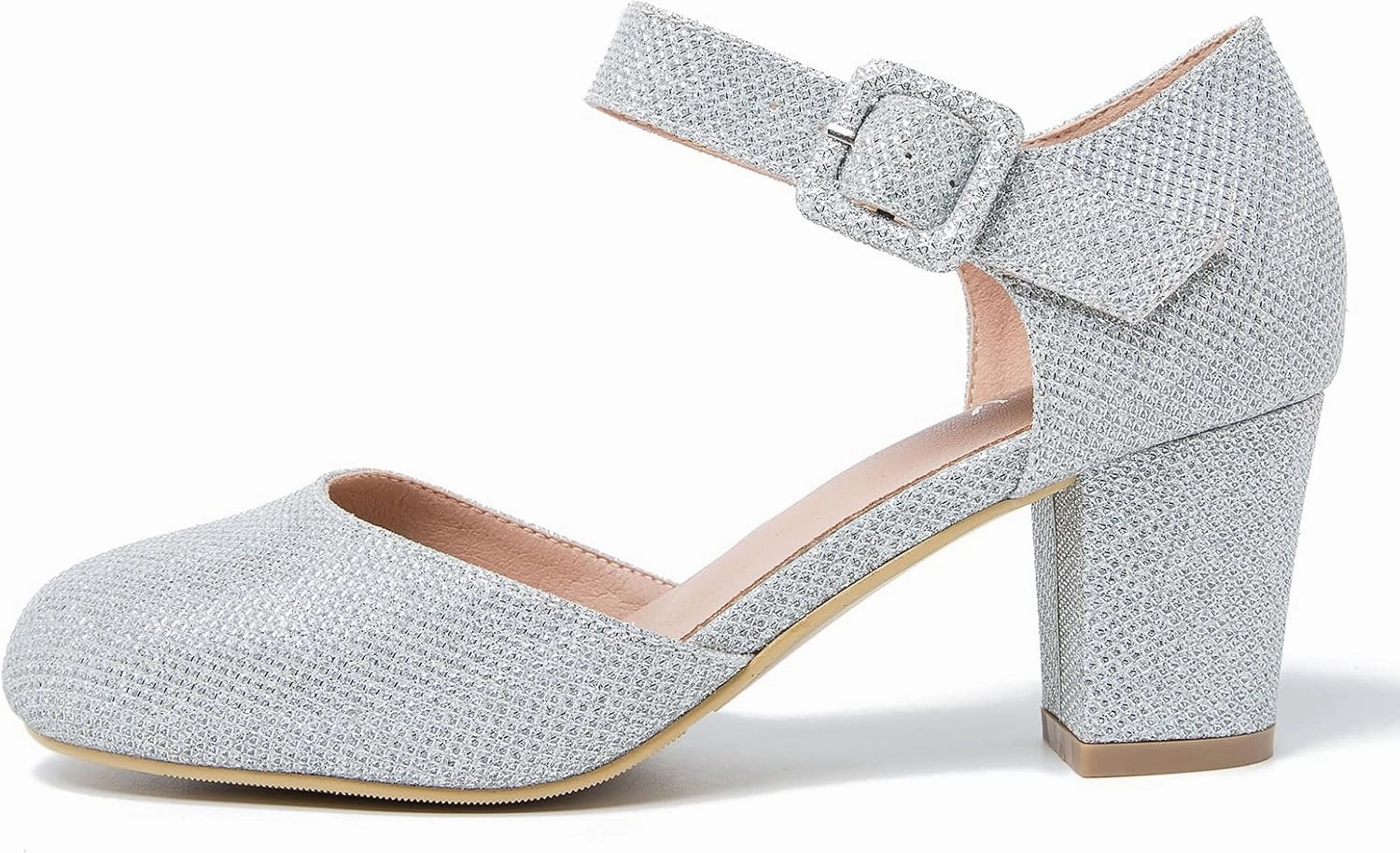 Women's Ankle Strap Pumps Closed Round Toe Buckle Low Chunky Block Heel D'Orsay Sandals Comfortable Dress Wedding Party Office Shoes