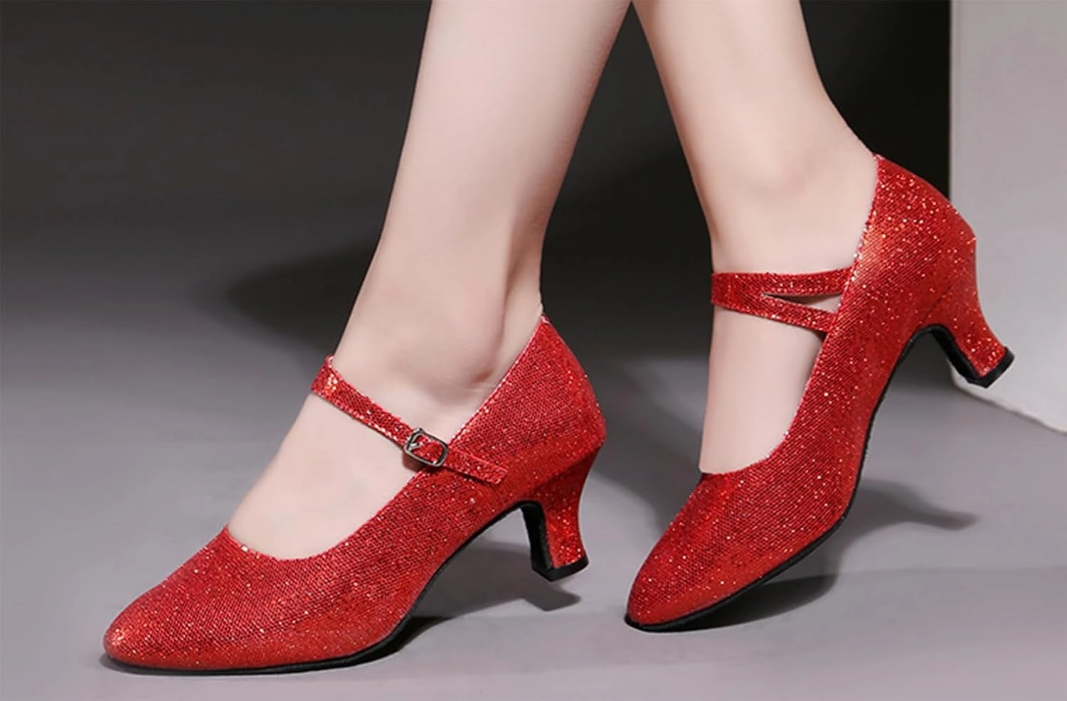 Women’s Ballroom Latin Dance Shoes, Glitter Leather Closed Toe Heels Shoes Cowhide Sole for Indoors