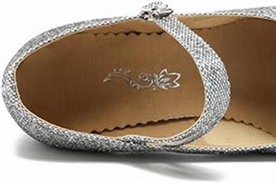 Women’s Ballroom Latin Dance Shoes, Glitter Leather Closed Toe Heels Shoes Cowhide Sole for Indoors