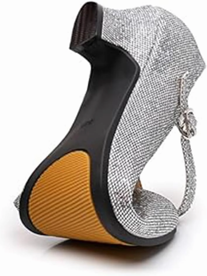 Women’s Ballroom Latin Dance Shoes, Glitter Leather Closed Toe Heels Shoes Cowhide Sole for Indoors