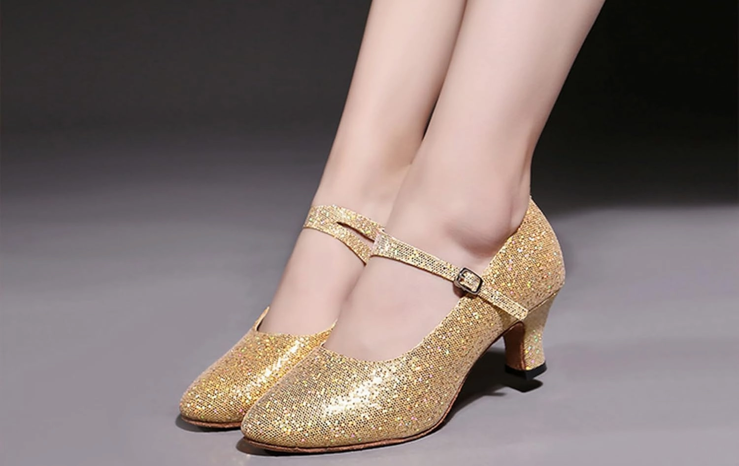 Women’s Ballroom Latin Dance Shoes, Glitter Leather Closed Toe Heels Shoes Cowhide Sole for Indoors