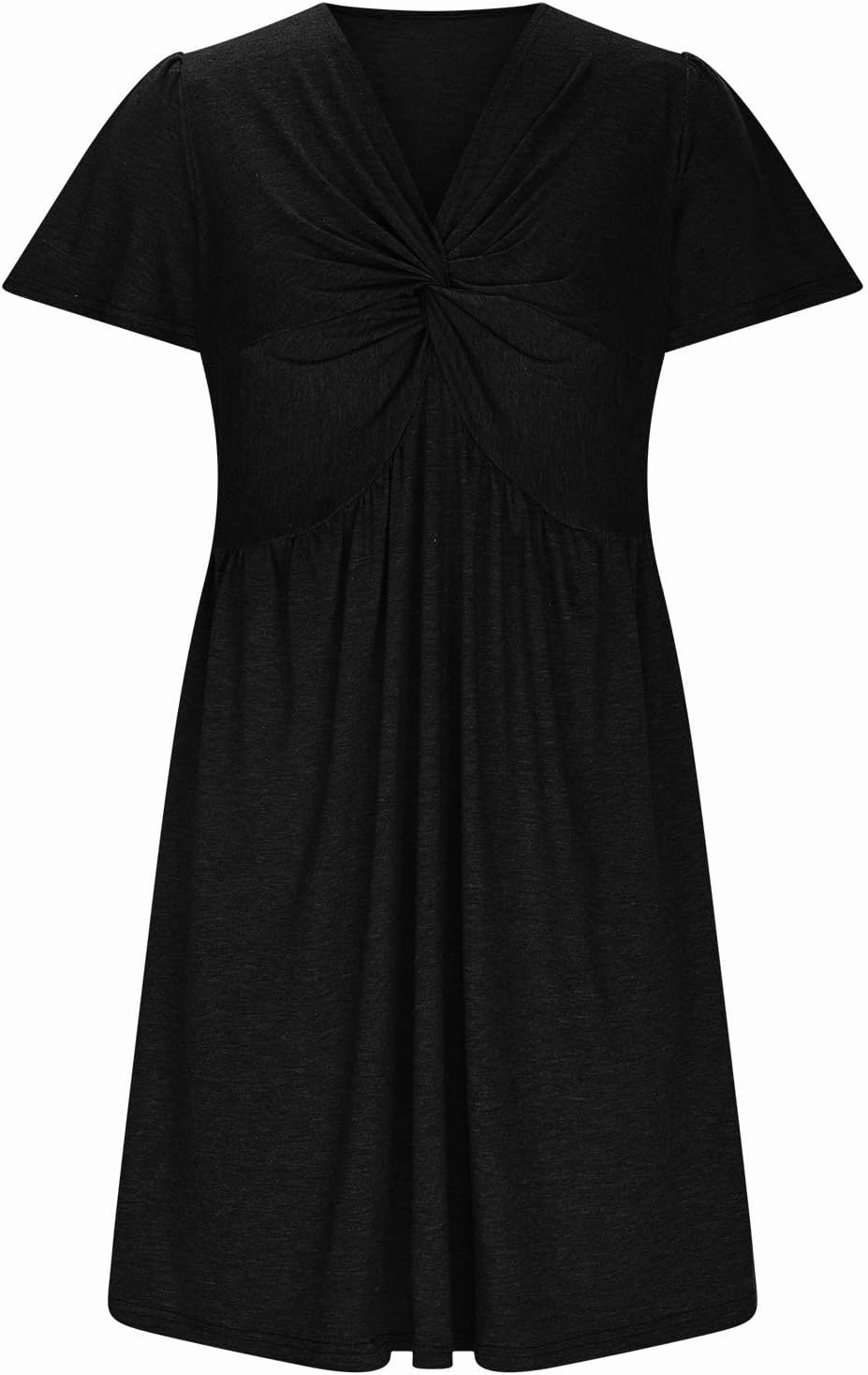 Women's Casual Dresses 2025 Summer Short Sleeve Twist Front Sundress Empire Waist A-Line Ruched Mini Dresses