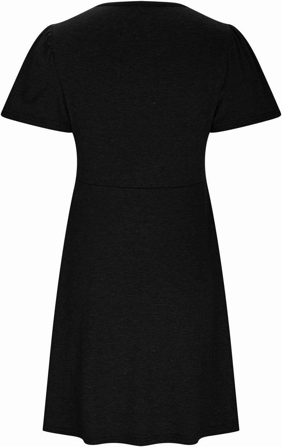 Women's Casual Dresses 2025 Summer Short Sleeve Twist Front Sundress Empire Waist A-Line Ruched Mini Dresses