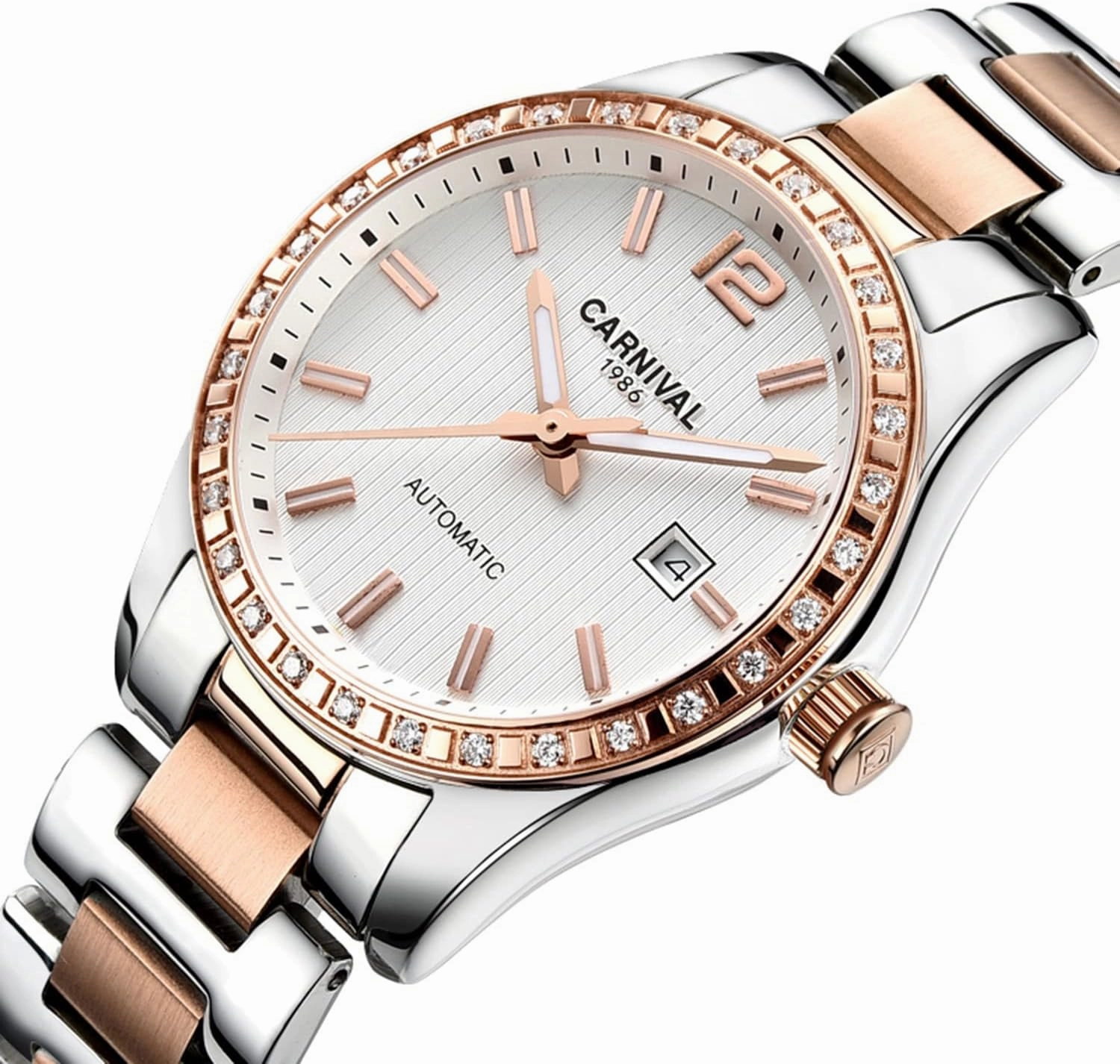 Women's Diamond Automatic Mechanical Rose Gold Stainless Steel Sapphire Waterproof Lady's Elegant Blue Watch