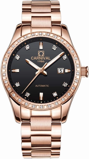 Women's Diamond Automatic Mechanical Rose Gold Stainless Steel Sapphire Waterproof Lady's Elegant Blue Watch