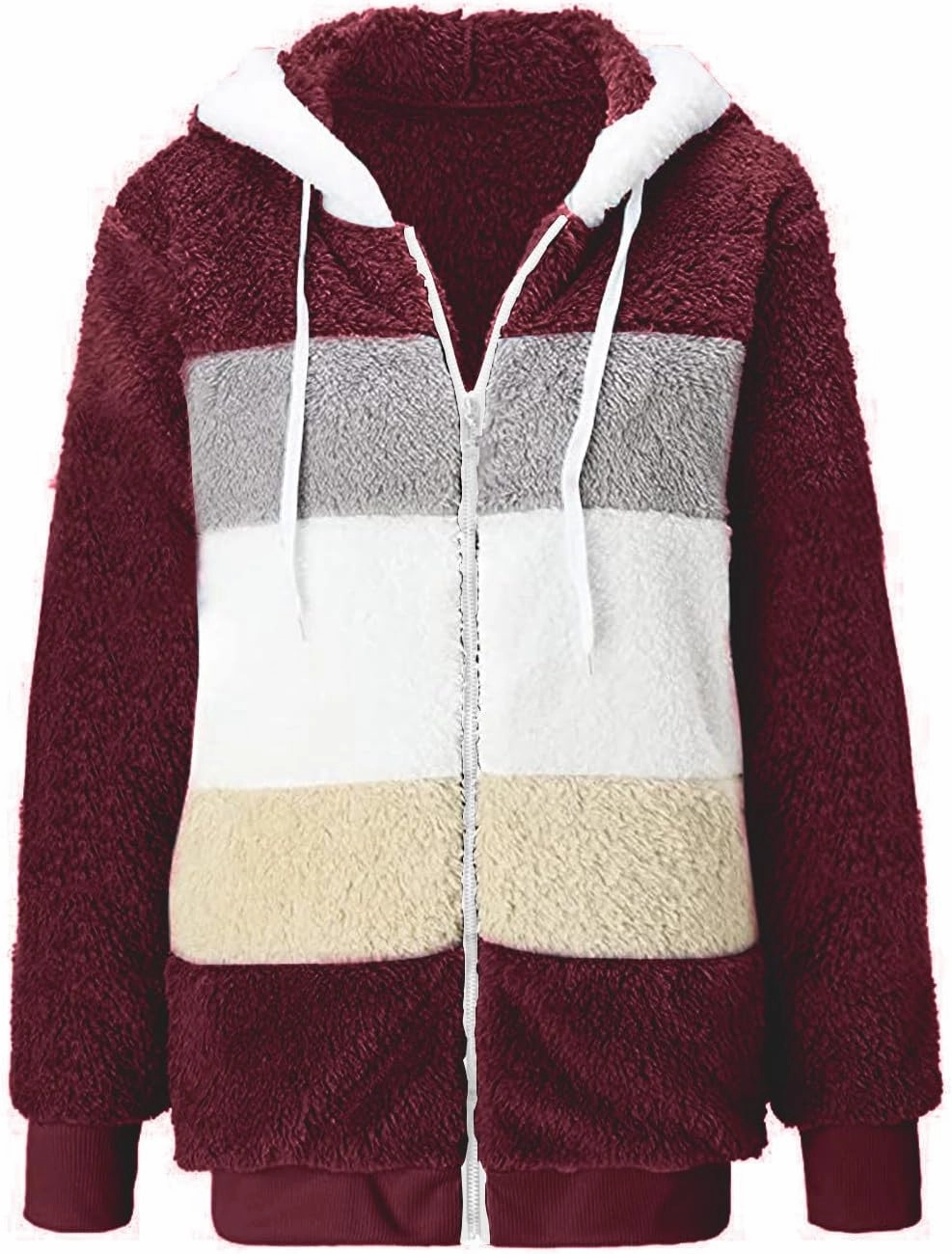 Women's Fleece Jackets Fashion Drawstring Hooded Sweatshirt Oversized Fall Winter Zipper Coats Warm Outwear for Women