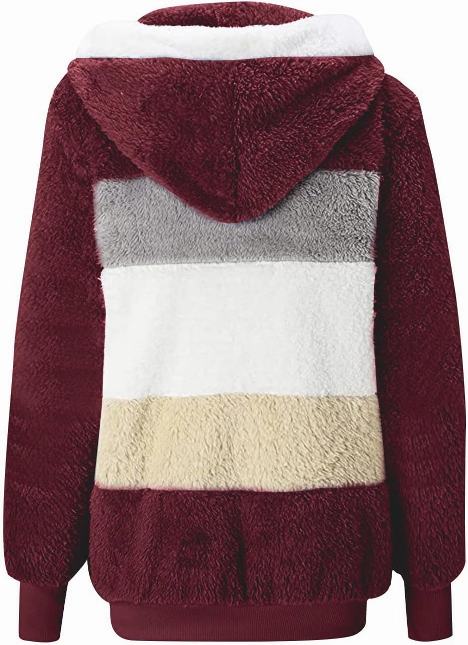 Women's Fleece Jackets Fashion Drawstring Hooded Sweatshirt Oversized Fall Winter Zipper Coats Warm Outwear for Women