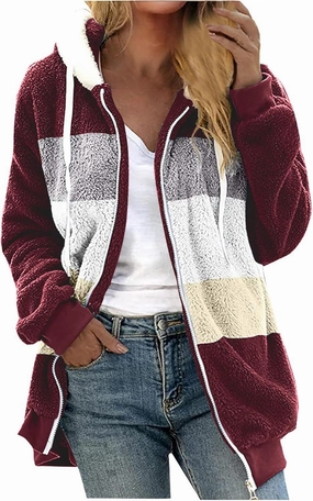 Women's Fleece Jackets Fashion Drawstring Hooded Sweatshirt Oversized Fall Winter Zipper Coats Warm Outwear for Women