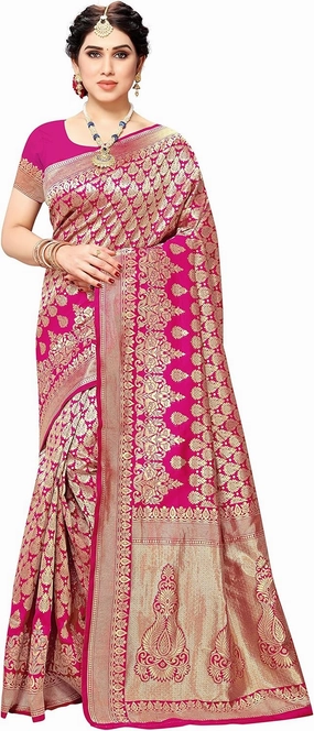 Women's Jacquard Silk Saree with Blouse Piece