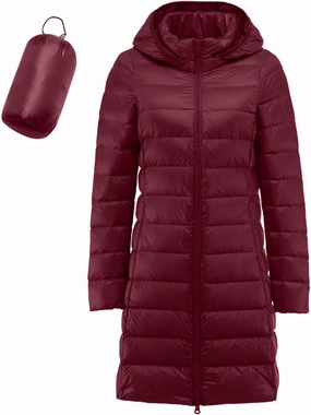 Women's Long Down Coat Packable Puffer Jacket Hooded Winter Ultra Light Quilted Winter Coat with Pocket Outerwear