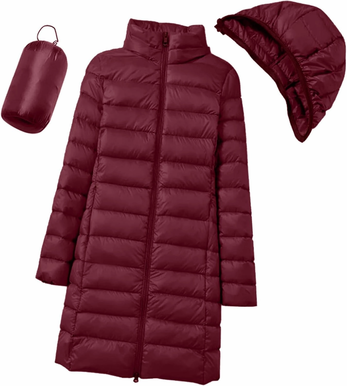 Women's Long Down Coat Packable Puffer Jacket Hooded Winter Ultra Light Quilted Winter Coat with Pocket Outerwear