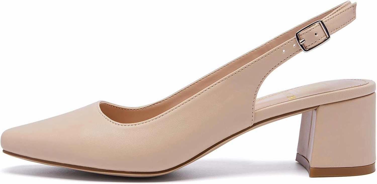 Women's Low Chunky Slingback Heels Square Toe Block Dress Shoes Closed Toe Comfortable Wedding Office Work Pumps