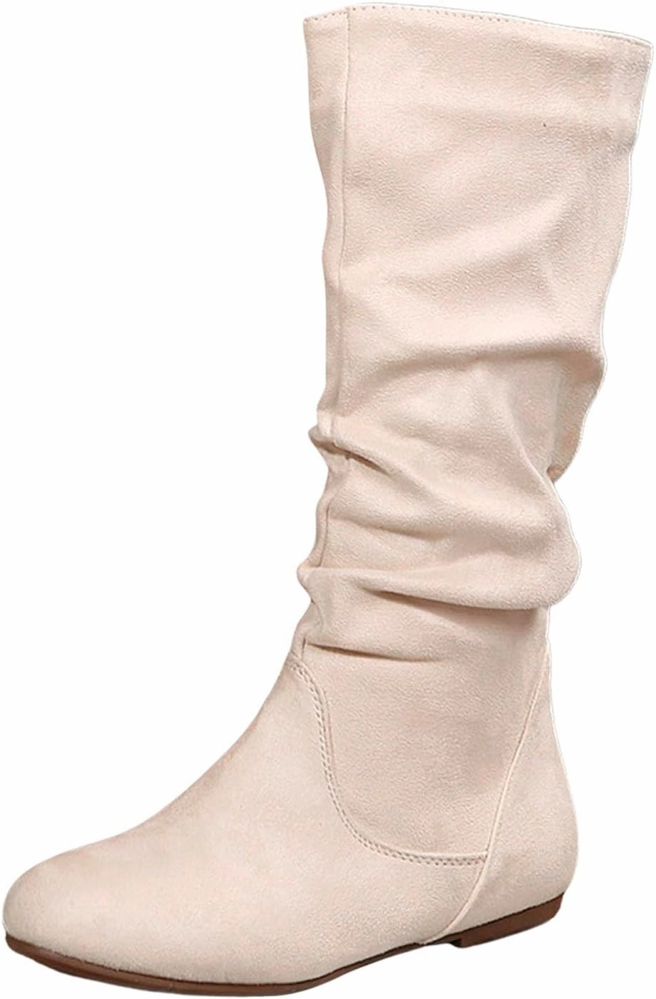 Women's Mid Calf Short Boots Round Toe Wedge Boots Suede Dress Shoes with Zipper Vintage Classic Zipper Boots