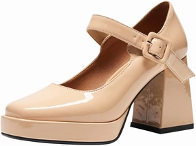 Women's Platform Chunky Heels Square Toe Block Heel Mary Janes Pumps Shoes