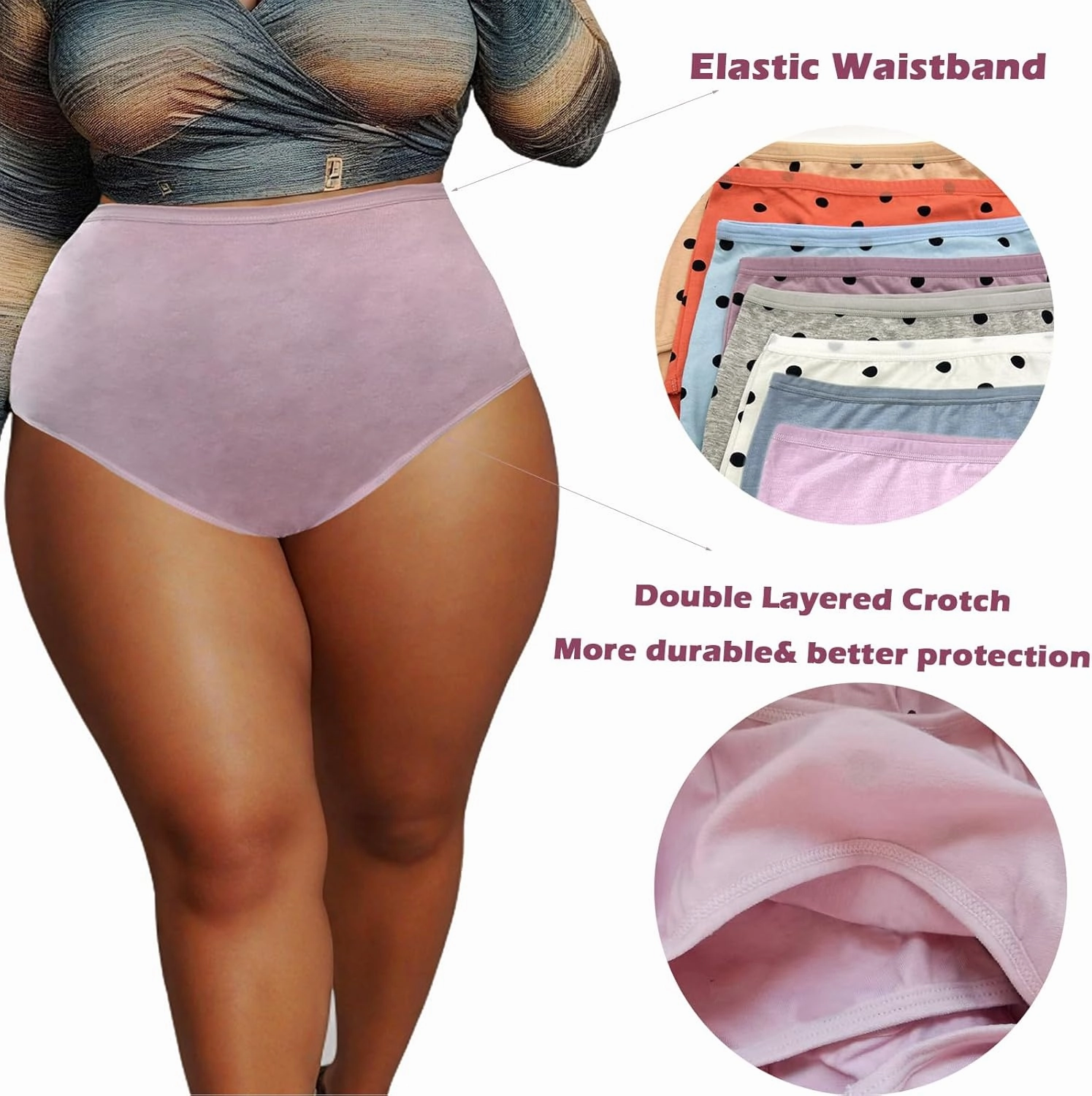 Women's Plus Size XL-5XL Cotton Underwear Panties High Waisted Briefs 6-Pack