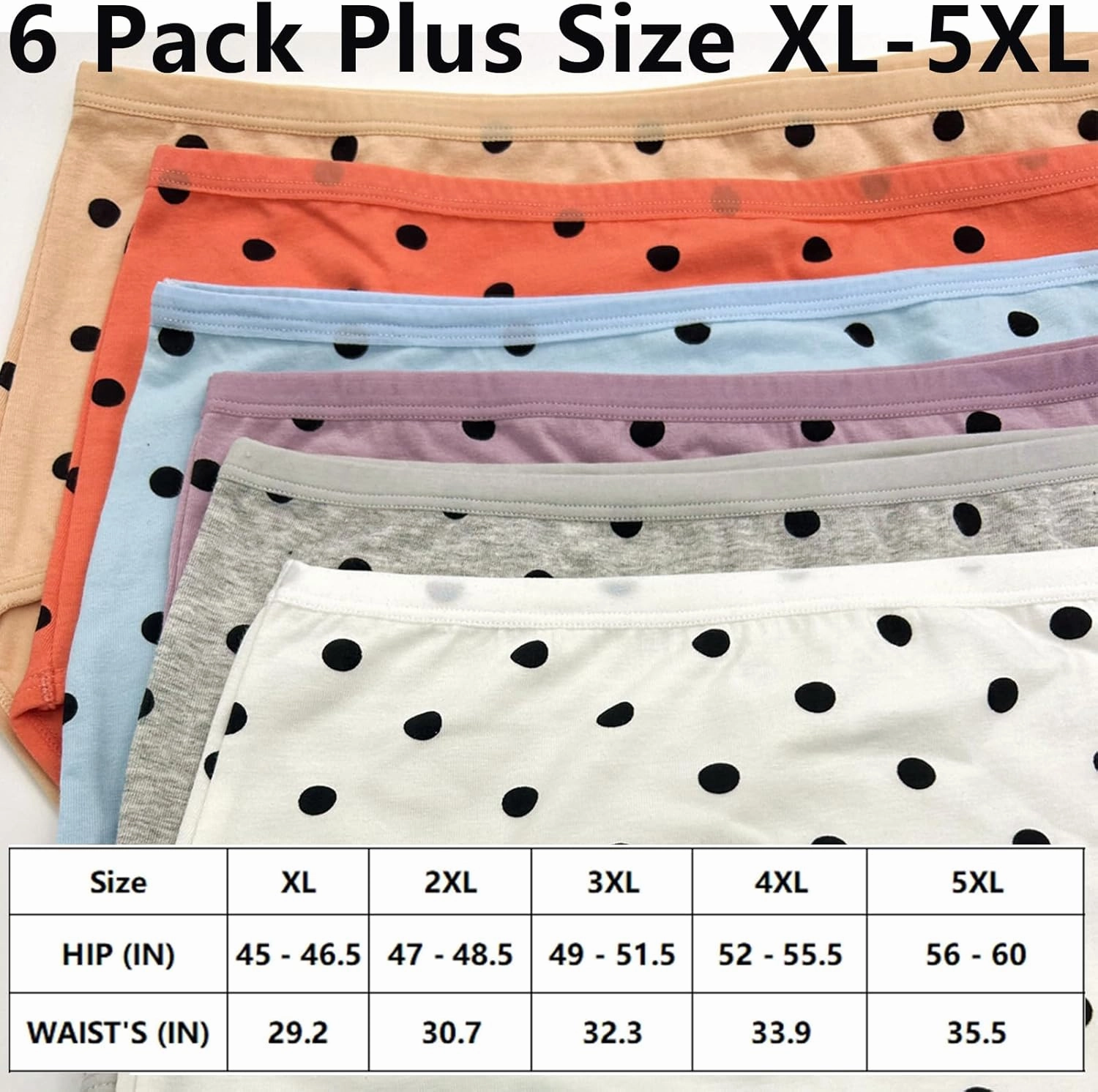 Women's Plus Size XL-5XL Cotton Underwear Panties High Waisted Briefs 6-Pack