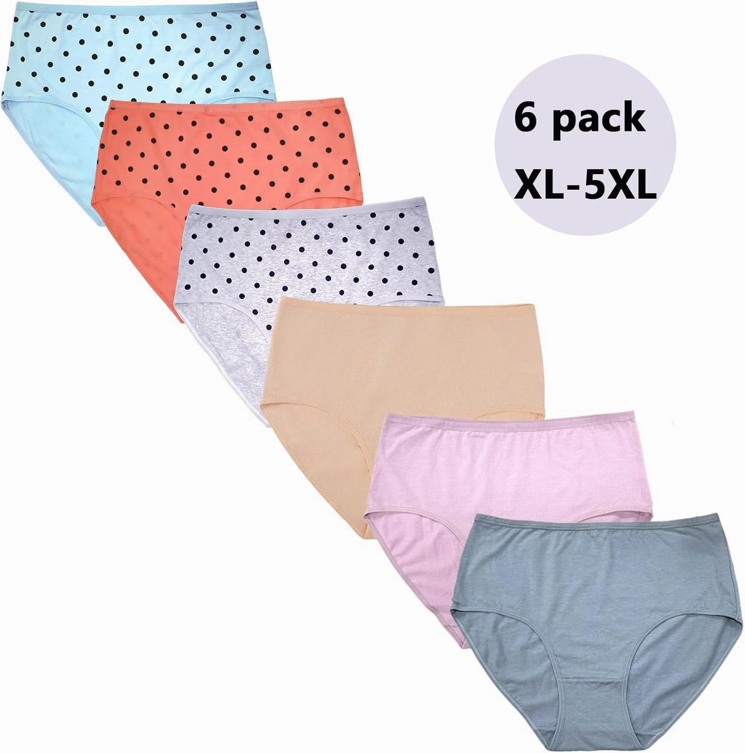 Women's Plus Size XL-5XL Cotton Underwear Panties High Waisted Briefs 6-Pack