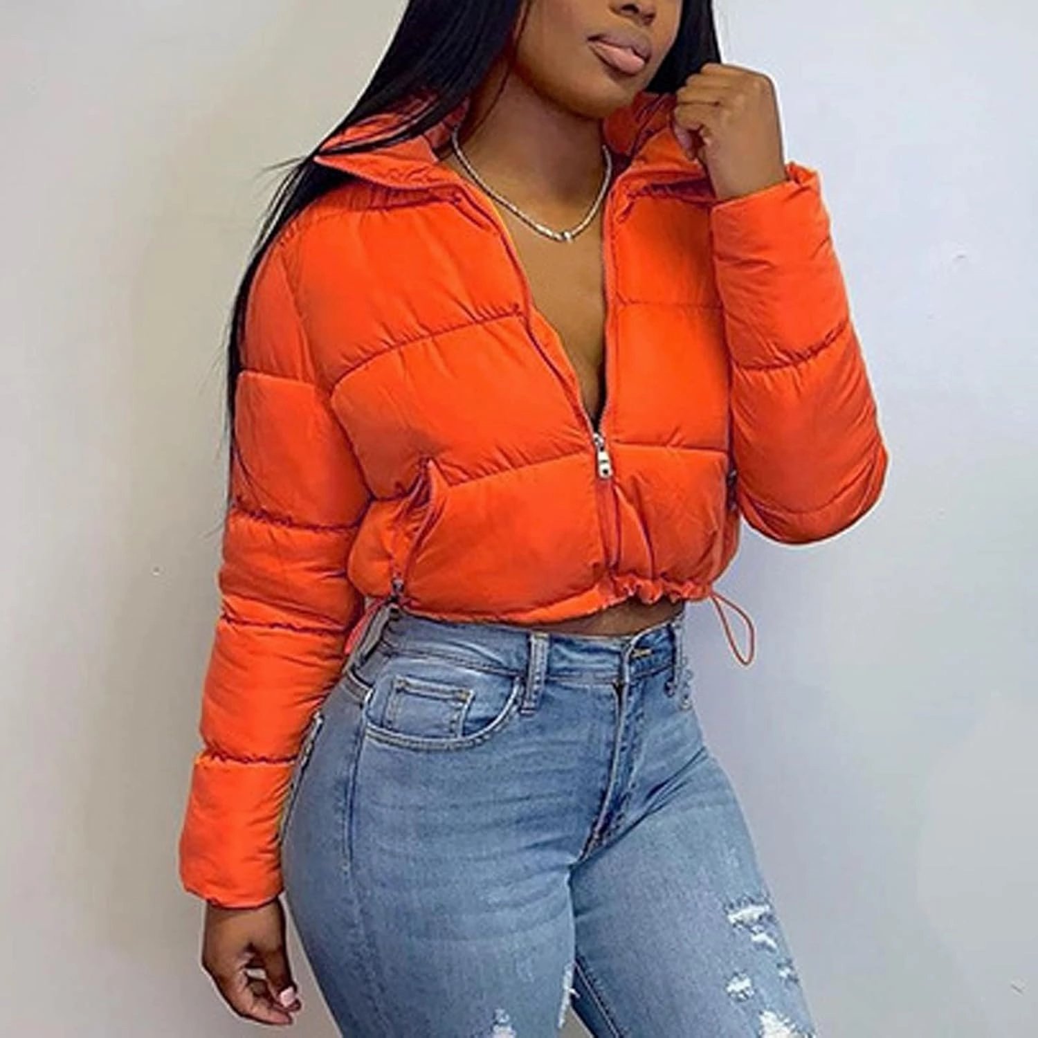 Women's Short Puffer Jackets Cropped Winter Coats Y2k Quilted Jackets Zip Up Padded Stand Collar Outerwear Pockets