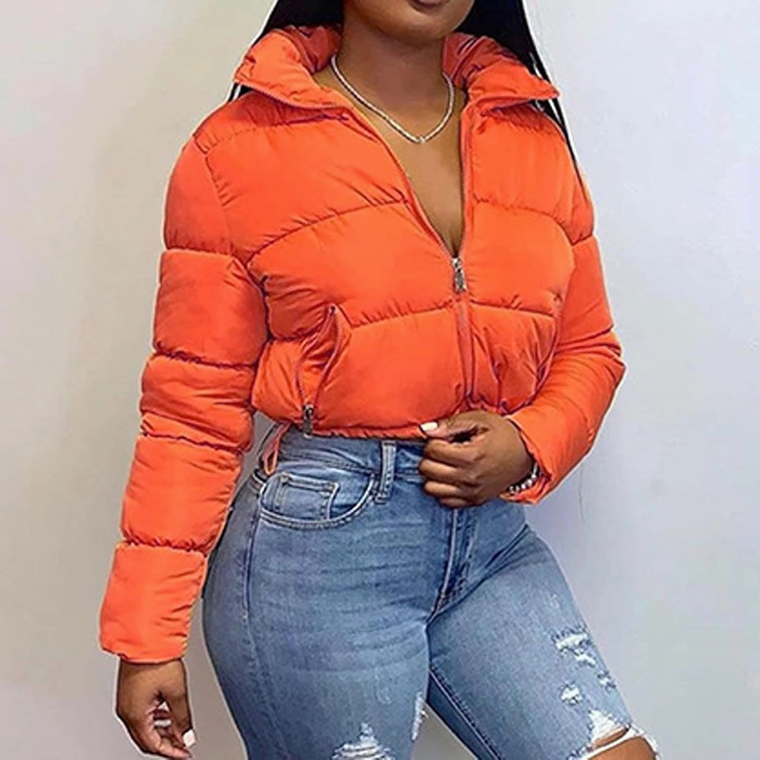 Women's Short Puffer Jackets Cropped Winter Coats Y2k Quilted Jackets Zip Up Padded Stand Collar Outerwear Pockets
