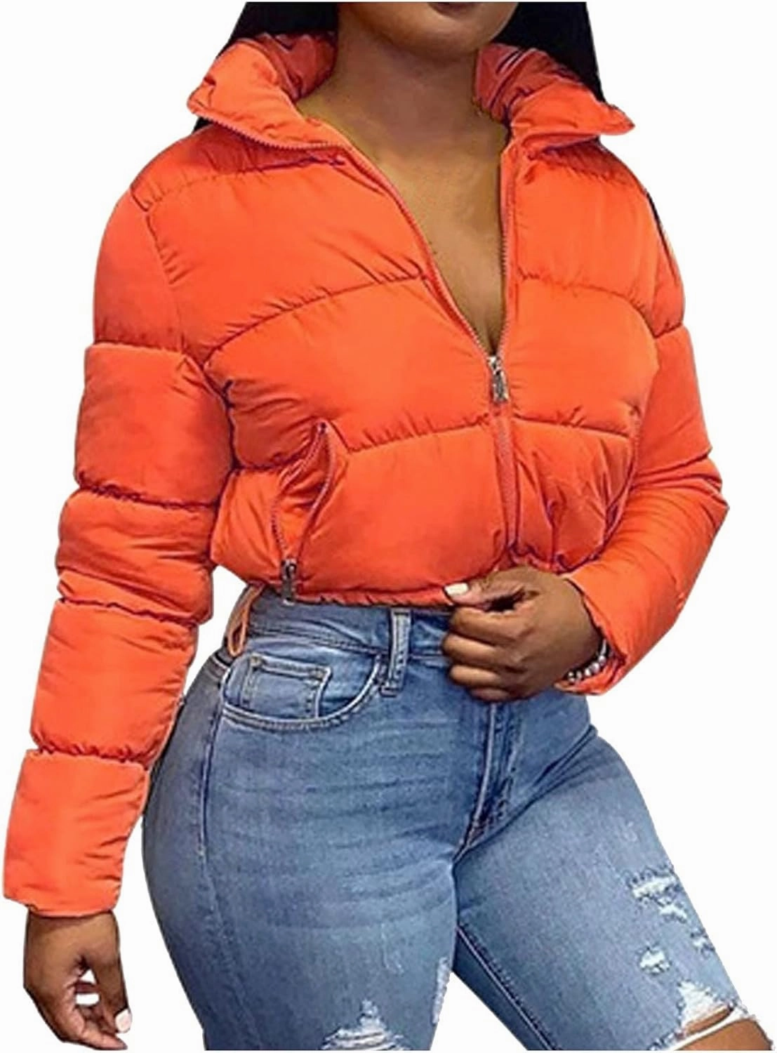 Women's Short Puffer Jackets Cropped Winter Coats Y2k Quilted Jackets Zip Up Padded Stand Collar Outerwear Pockets