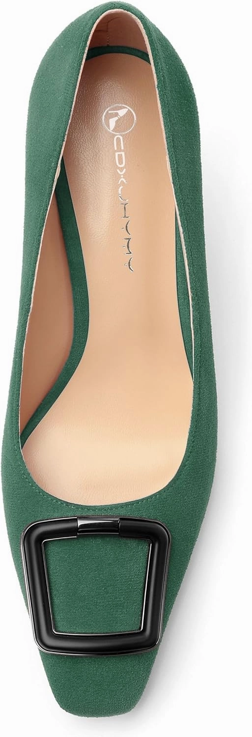Women's Stiletto High Heel Square Toe Pumps, Sexy Party Closed Toe Classic Dress Heeled Shoes with Square Buckle 2.5in