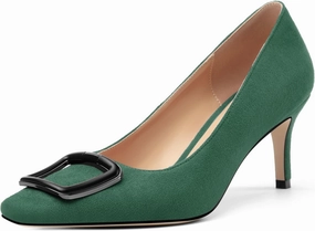 Women's Stiletto High Heel Square Toe Pumps, Sexy Party Closed Toe Classic Dress Heeled Shoes with Square Buckle 2.5in