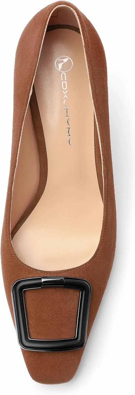 Women's Stiletto High Heel Square Toe Pumps, Sexy Party Closed Toe Classic Dress Heeled Shoes with Square Buckle 2.5in
