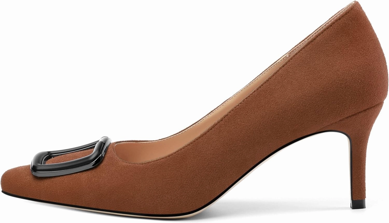 Women's Stiletto High Heel Square Toe Pumps, Sexy Party Closed Toe Classic Dress Heeled Shoes with Square Buckle 2.5in