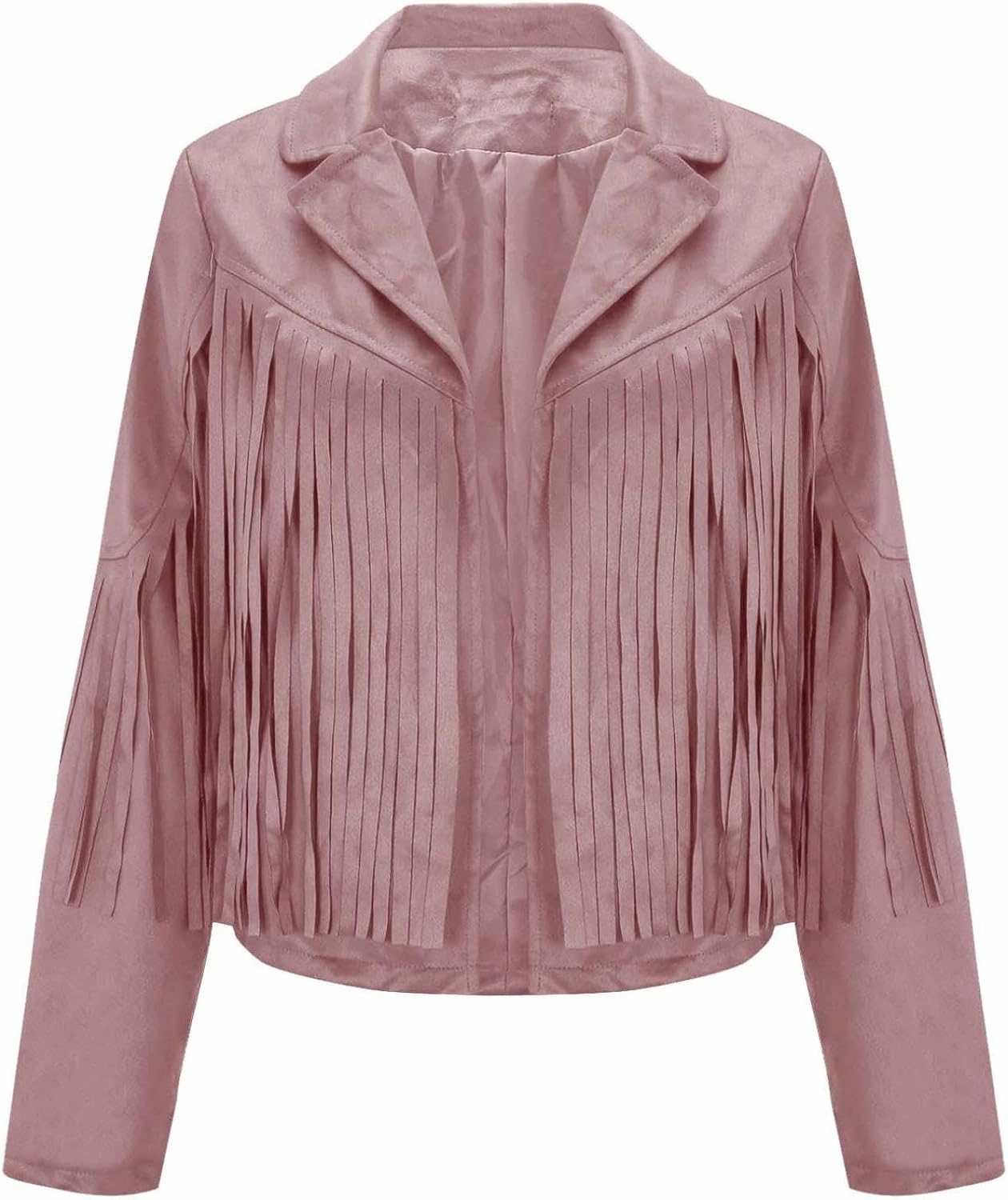 Women's Suede Fringe Jacket Trendy Long Sleeve Leather Coat Fashion Cropped Jacket Western Outfits with Tassel