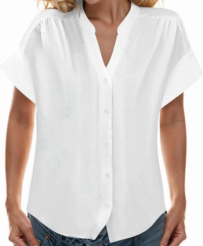 Women's Summer Casual T Shirts Short Sleeve Casual Button Down Shirts Soft Fashion Cotton Blouses Tops with Pocket