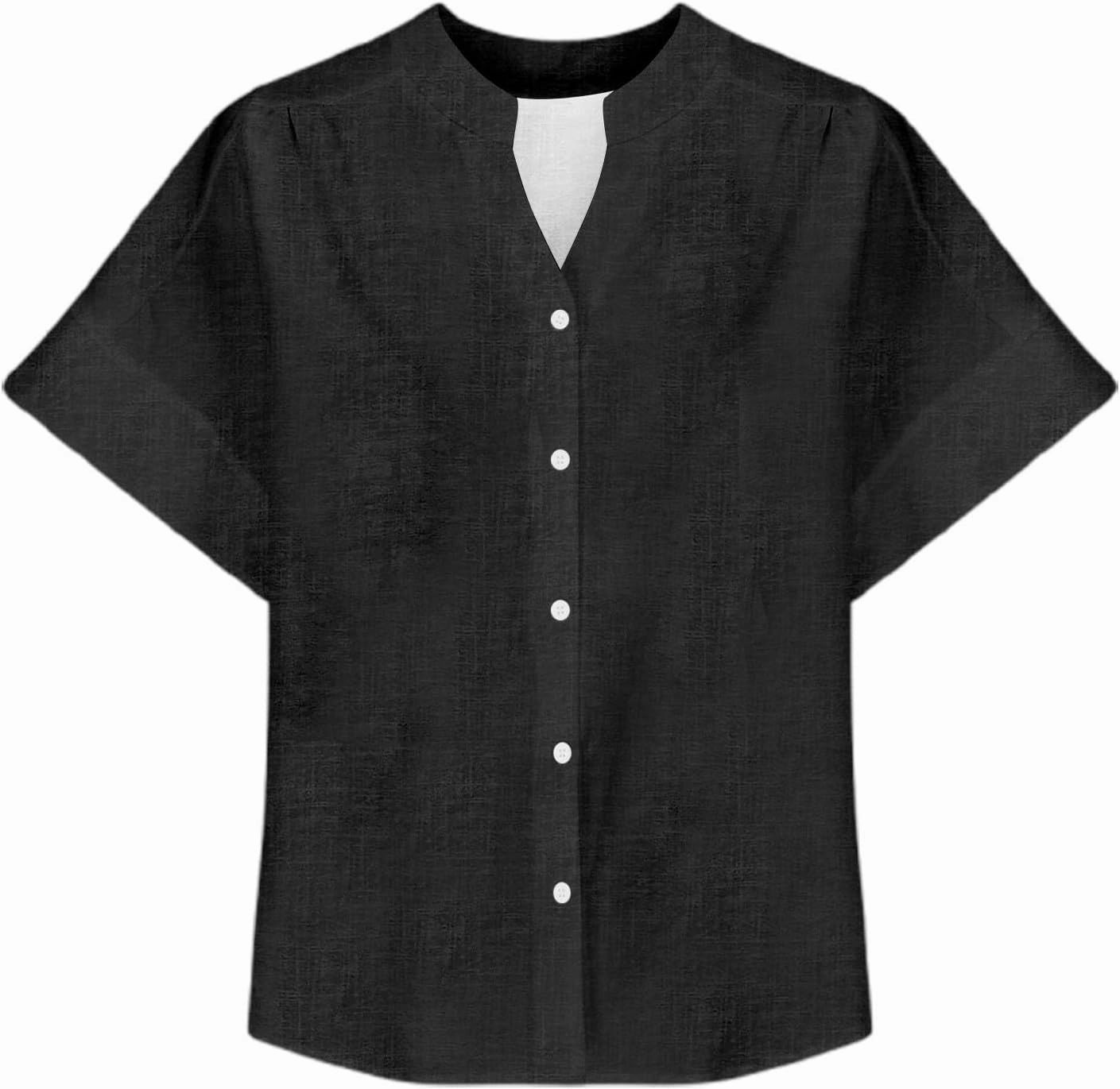 Women's Summer Casual T Shirts Short Sleeve Casual Button Down Shirts Soft Fashion Cotton Blouses Tops with Pocket
