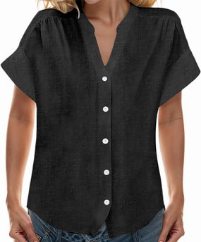 Women's Summer Casual T Shirts Short Sleeve Casual Button Down Shirts Soft Fashion Cotton Blouses Tops with Pocket