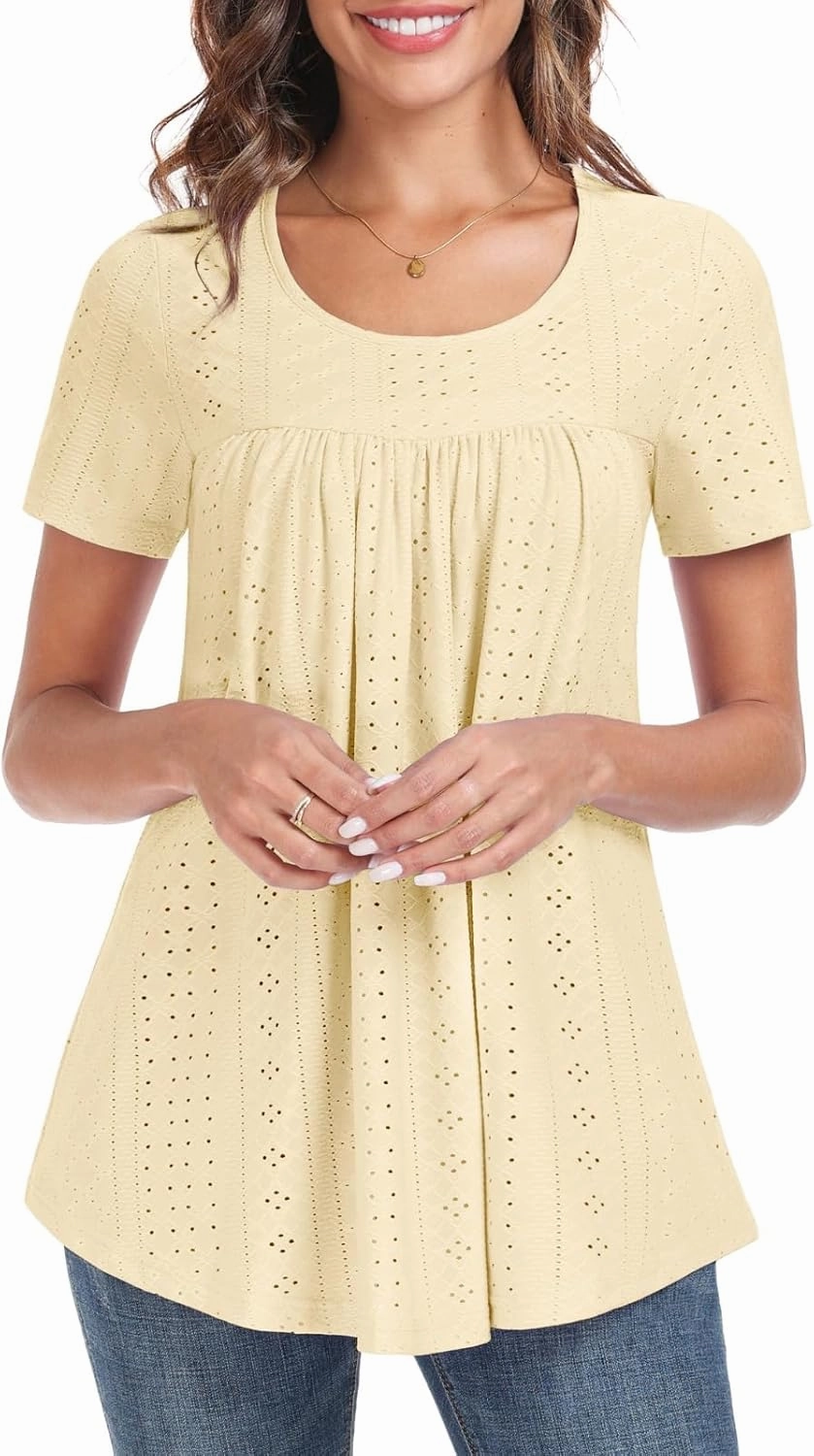 Women's Tunic Tops Loose Fit Short Sleeve Shirts Crew Neck Summer Casual Tops