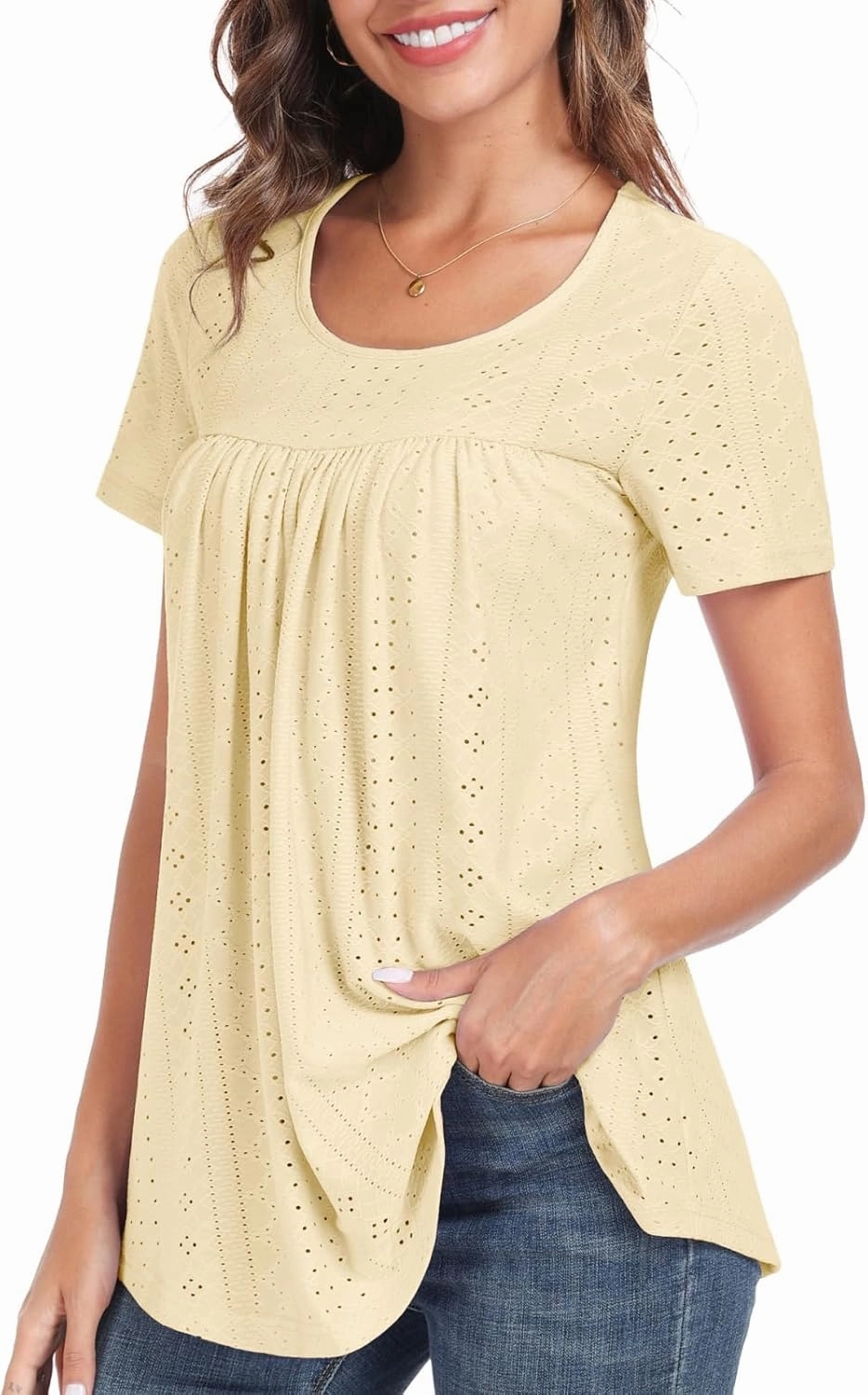 Women's Tunic Tops Loose Fit Short Sleeve Shirts Crew Neck Summer Casual Tops