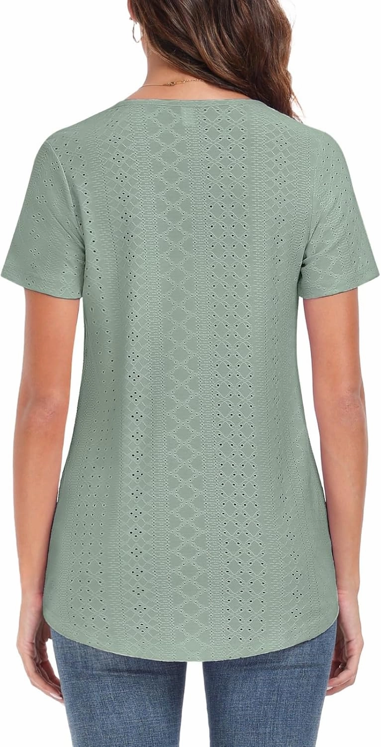 Women's Tunic Tops Loose Fit Short Sleeve Shirts Crew Neck Summer Casual Tops