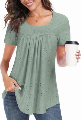 Women's Tunic Tops Loose Fit Short Sleeve Shirts Crew Neck Summer Casual Tops