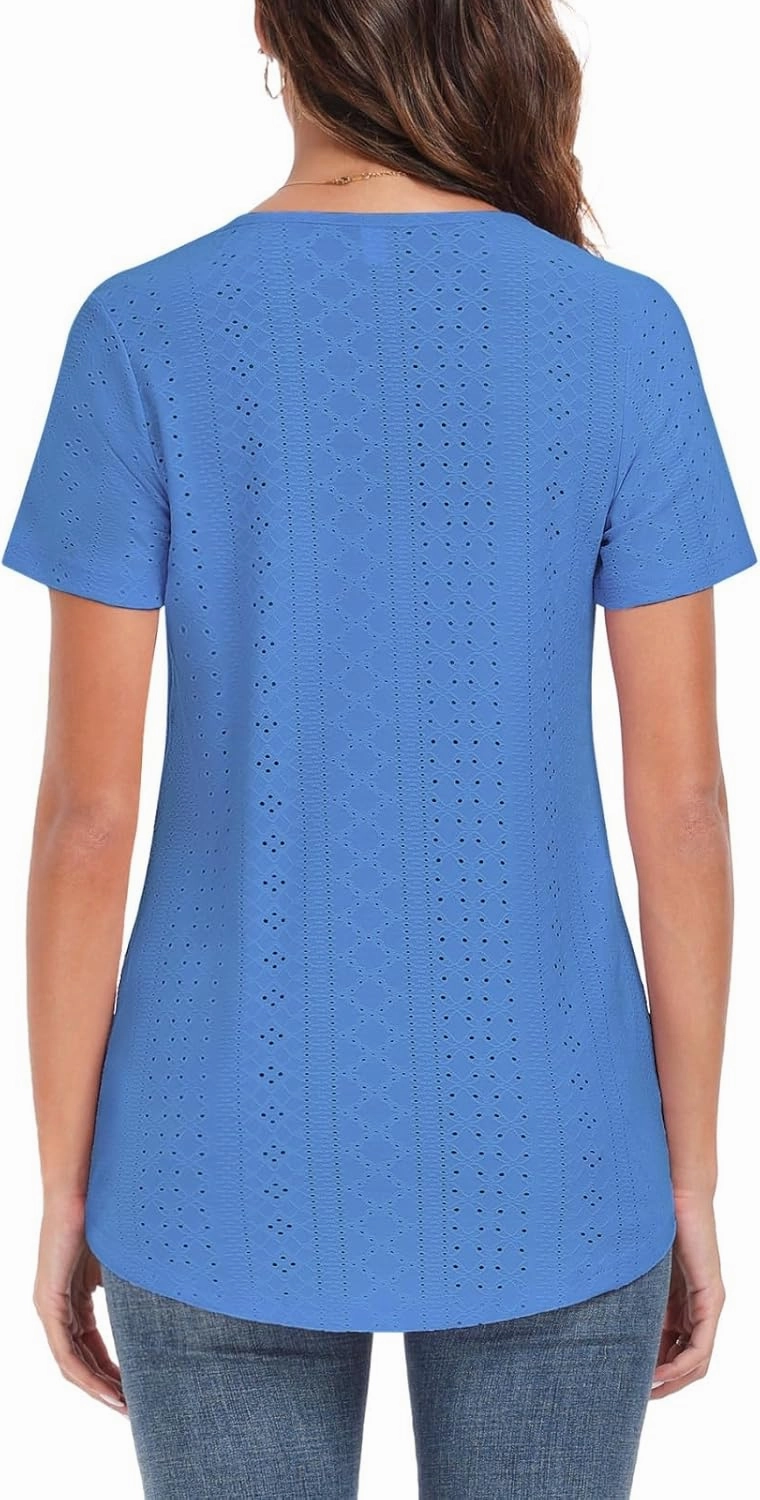 Women's Tunic Tops Loose Fit Short Sleeve Shirts Crew Neck Summer Casual Tops